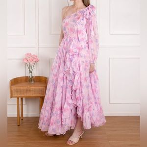 Lunellery one shoulder ruffle slit gown